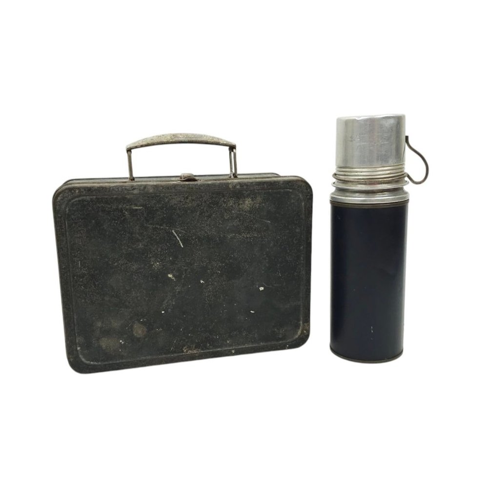 Thermos Metal Lunch Box Vintage Vacuum Bottle Cork Stopper Handle Cup USA Made
